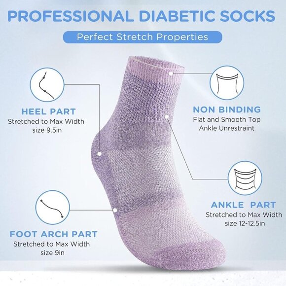 Bamboo Viscose Diabetic Socks for Women&Men,6 Pairs Non Binding Diabetic Ankle S - Picture 3 of 5